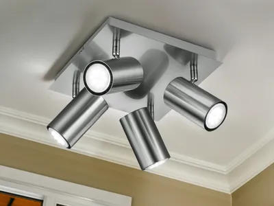 Produktbild von Schwenkbare 4 Spot Deckenleuchte - dimmbarer LED Strahler für Innen, Silber matt