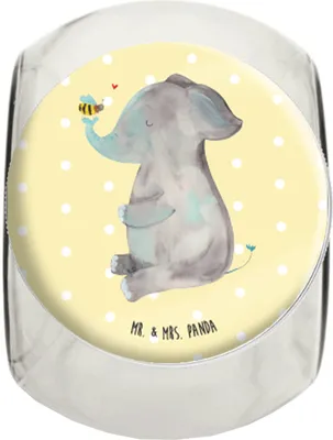 Produktbild von Mr. & Mrs. Panda Müsli Glas Elefant Biene XL 2000ml - Gelb Pastell - Geschenk, schraubglas, Liebe, Glasdose, Kaffeedose, Hochzeitsgeschenk, Teedose, Frischhaltedose