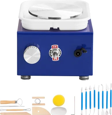 Immagine prodotto di SucceBuy mini tornio da vasaio, 30 W, strumento per scolpire la ceramica con grembiule, due piattaforme girevoli