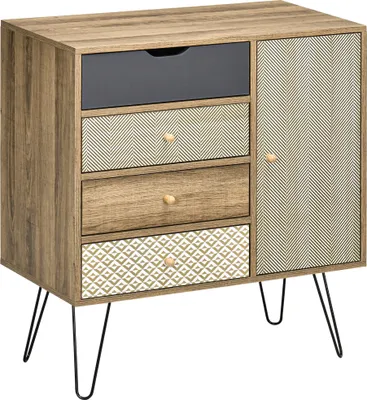 Produktbild von HOMCOM Kommode mit 4 Schubladen, Holzkommode mit verstellbarer Regaltür und Metallbeinen, für Wohnzimmer, Schlafzimmer, Küche, 79 x 39 x 86 cm, Braun