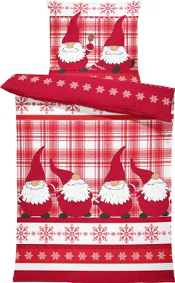 Produktbild von Flausch Bettwäsche 135x200 cm Wichtel Christmas kariert rot Winter Thermofleece