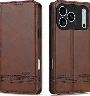 Image de coque pour iPhone 17 Pro, Portefeuille avec fermeture magnétique et support, Coque en cuir pour iPhone 17 Pro Café