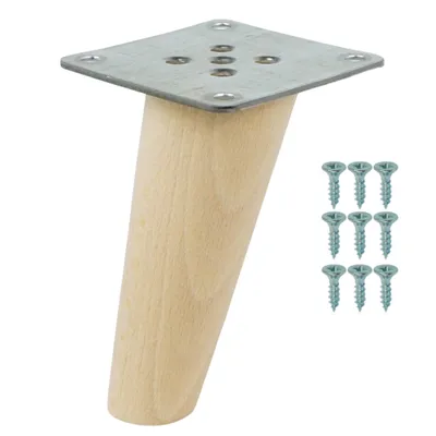 Produktbild von 1 x Buchenbein 10 CM schräger Holzbeinkegel, Set mit Blech und Schrauben