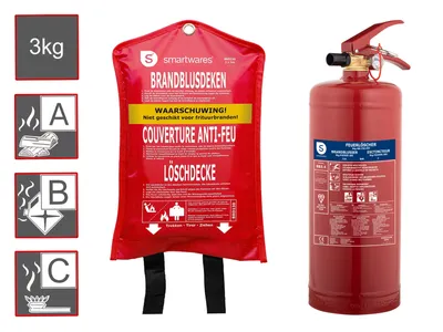 Produktbild von Set: Pulverfeuerlöscher 3kg, Brandklasse ABC, Auto + Löschdecke, Brandschutz