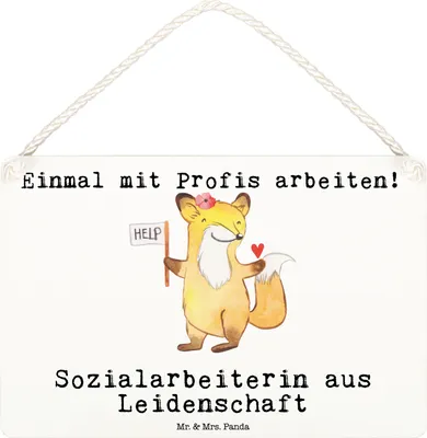 Produktbild von Mr. & Mrs. Panda Schild Sozialarbeiterin Leidenschaft DIN A6 - Weiß - Geschenk, Türschild, holzbild, Holzschild, kleine aufmerksamkeit, wandtafel