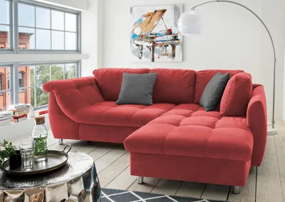 Produktbild von Polsterecke >Allin< Schlaffunktion, 6 Kissen, Bezug rot / anthrazit - 250x66x190 (BxHxT)