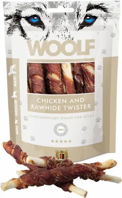 Zdjęcie produktu dla WOOLF pochoutka z kurczakiem i skórą surową twister 100g
