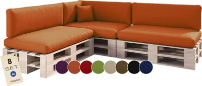 Produktbild von sunnypillow Palettenkissen für Palettenmöbel - 8er Set - Palettenauflage für Palettensofa für Haus Garten - Palettenpolster mit abnehmbarem Bezug für Europaletten - Rückenkissen & Sitzkissen Orange