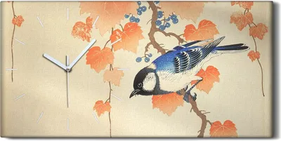 Produktbild von Küche Wohnzimmer Wand Leinwand Uhr 60x30 Malerei Zweige Blätter Tier Vogel Kunst - weiße Hände