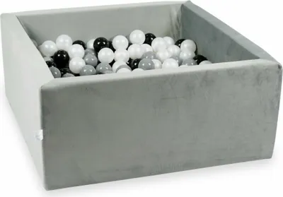 Image de Piscine à balles 90x90x40 gris velours - Avec 400 balles / noir, gris, perle