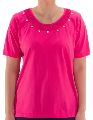 Produktbild von T-Shirt - Chiffon Rüsche, Farbe:pink, Größe:L