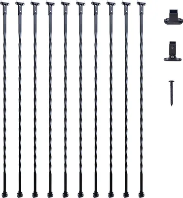 Image de VEVOR Balustres d'escalier en métal, 13 x 13 x 1122 mm broches de garde-corps décoratives en acier galvanisé, paquet de 10 balustres de couverture avec rotations creuses, rampe d'escalier en colimaçon noir satiné