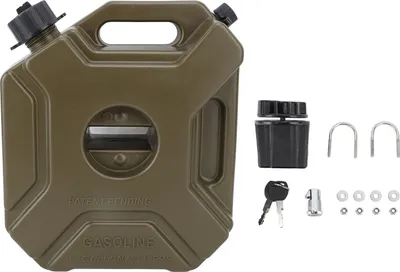 Imagen del producto de Depósito de combustible para aceite y gasolina de 5 litros (1,3 galones), resistente a impactos, portátil, de color verde, depósito de combustible de repuesto para automóviles, motocicletas, vehículos todoterreno (UTV) y cuatrimotos (ATV), con soporte