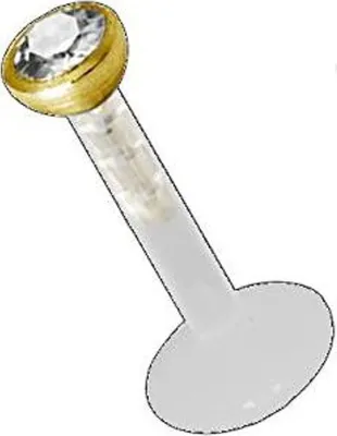 Produktbild von Karisma Labret Bioplast Transparent Lippen Piercing Aufsatz Stahl Gold 24 Karat mit Kristall Elements Weiss 2mm - 8.0 Millimeter