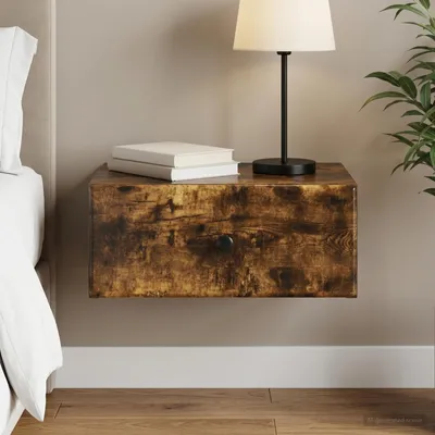 Imagen del producto de vidaXL Mesita de noche de montaje en pared, roble ahumado, 49 x 34,5 x 20 cm