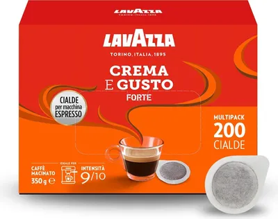 Produktbild von Lavazza, 4 x 50 Creme-Kaffeepads mit starkem Geschmack, für einen starken und vollen Espresso, mit aromatischen Noten von Holz und Tabak, Arabica und Robustheit, Intensität
