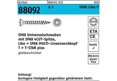 Produktbild von Spax ® Linsenkopf, T-STAR plus Vollgewinde A2, 3x25, 0627000300253