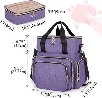 Produktbild von DigiRigi® Doppelstöckige Nagellack-Organizer-Tasche für 70 Flaschen (bis 15 ml) mit Nagellampen-Fach, gepolstertes Nylon, Lila, 30,5 x 19 x 35,5 cm