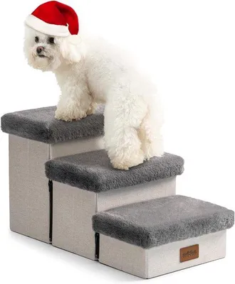 Image de Échelle simple pour petits chiens, 3 marches, grise, pliable