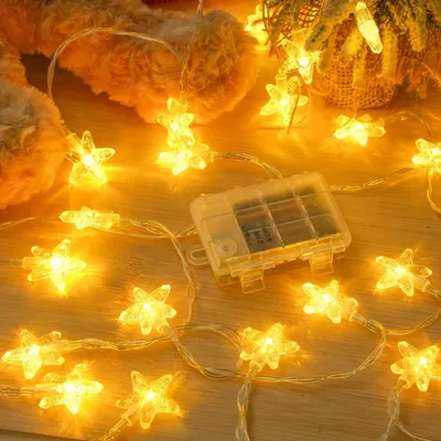 Image de Guirlande lumineuse Noël - 6 m - Blanc chaud - À piles - Minuterie - Étoiles