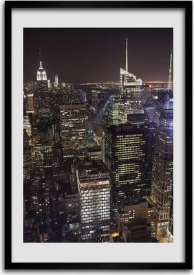 Produktbild von Bild - Bilderrahmen - Foto - 70 cm x 100 cm - MDF - Rahmen - Wandkunst - New York bei Nacht