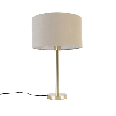Produktbild von QAZQA - Design Klassische Tischlampe Messing mit Schirm hellbraun 35 cm - Simplo I Wohnzimmer I Schlafzimmer - Stahl Rund - LED geeignet E27