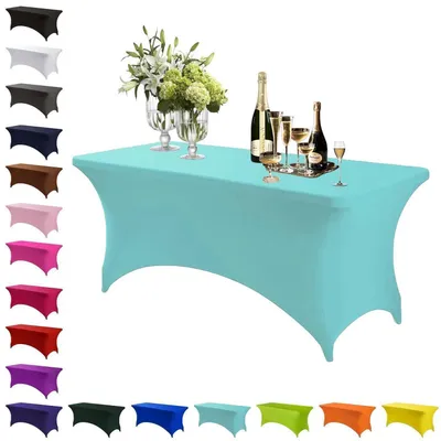 Immagine prodotto di Tavolo copri-tavolo elasticizzato, azzurro chiaro, 120 x 60 cm, rettangolare, in Spandex, lavabile, antiscottatura