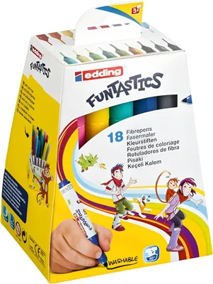 Immagine prodotto di edding 14 Penne in fibra per bambini Funtastics assortite (confezione da 18)
