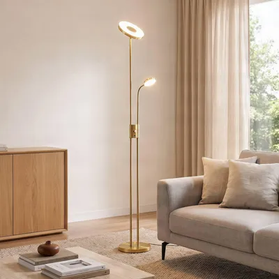 Zdjęcie produktu dla Lampa podłogowa LED Lindby Seppa, okrągła, mosiądz, metal, 180 cm