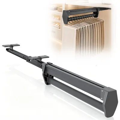 Produktbild von Ausziehbare Kleiderstange für den Kleiderschrank - Teleskopisch - Obenmontage - Metallrahmen - Tragfähigkeit 25 kg - 47 cm - Schwarz
