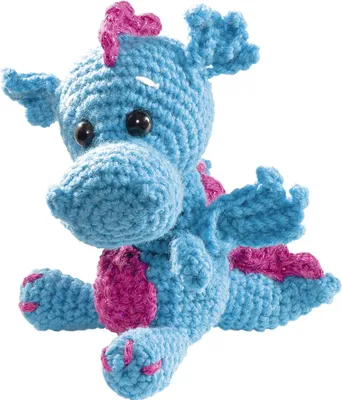 Produktbild von folia 23911 - Mini Häkelset Drache, Komplettset zur Erstellung von einem selbst gehäkelten niedlichen Drachen