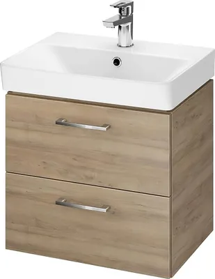 Produktbild von BADLAND Badmöbel Set Badezimmerschrank mit Keramikwaschbecken, 2-Schubladen LARA MILLE SLIM 50 Nussbaum