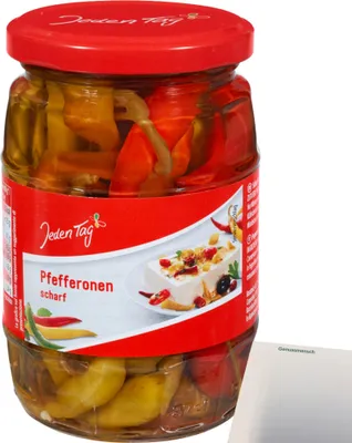 Produktbild von Jeden Tag Pfefferonen scharf (300g Glas) + usy Block