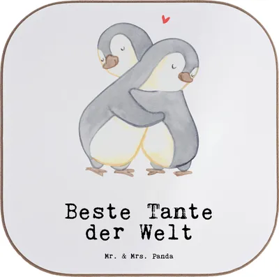 Produktbild von Mr. & Mrs. Panda Tischschoner Pinguin Beste Tante der Welt - Weiß - Geschenk, Familie, Untersetzer für Gläser, Nichte, Geschenkidee, bieruntersetzer, Dankeschön, Taufe