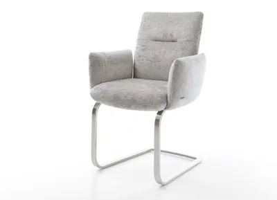 Produktbild von DELIFE Freischwinger Jova-Flex mit Armlehnen Chenille Silbergrau Freischwinger flach Edelstahl Taschenfederkern