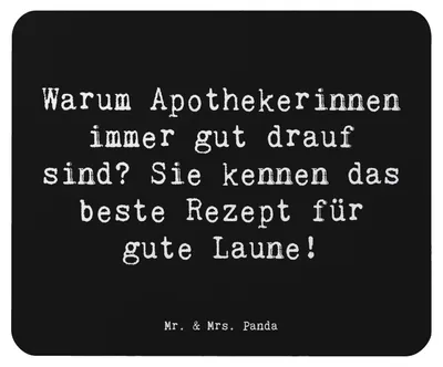 Produktbild von Mr. & Mrs. Panda Mousepad Spruch Glückliche Apothekerin - Schwarz - Geschenk, kreative Geschenke, pc mauspad, Beruf, mousematte, Fachwissen, Berufspassion, Zitat