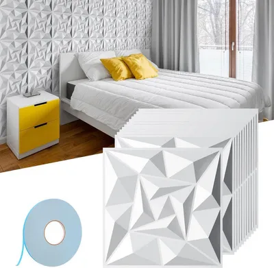 Produktbild von Jayseuw 12pcs 3D Paneele Wandpaneele Polyvinylchlorid PVC – Verkleidung für Wand & Decke – 30x30 cm (0,9 m²) – Leicht, Flexibel & Einfach zu Montieren - Weiß - Mit Doppelseitiges Klebeband