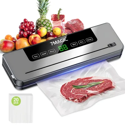 Produktbild von 7MAGIC Vakuumiergerät, Folienschweißgeräte für Sous-Vide Kochen, Versiegelungs-Countdown und Sichtfenster, 6 Wählbare Modi, Eingebauter Cutter und Rollenbeutelaufbewahrung, Vakuumbeutel enthalten
