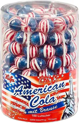 Produktbild von Küfa American Cola Lutscher mit Brausepulver Dose 100 Stück 1600g