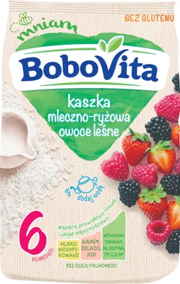 Obrázek produktu pro Bobovita Mléčná a rýžová kaše Lesní ovoce po 6 měsících 230 G
