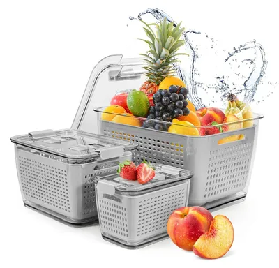 Image de Omgoods - Ensemble de boîtes de rangement pour aliments - Organisateur de réfrigérateur en 3 pièces (0,5L + 1,7L + 4,5L)