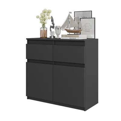 Produktbild von Kommode 80 cm Anthrazit, 2 Schubladen, 2 Türen, 2 Einlegeböden, Wohnzimmer