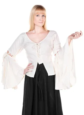 Produktbild von Tiefgeschnittene Mittelalterbluse mit Trompetenärmeln weiß Größe: 3XL