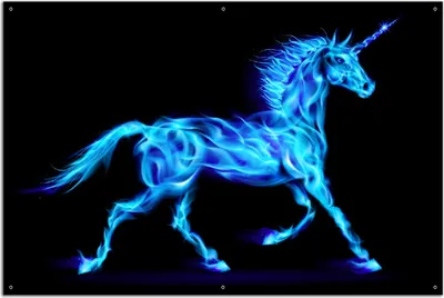 Produktbild von Wallario Outdoor-Poster für Garten oder Balkon, Motiv Design Einhorn - aus blauen Flammen, in ca. 61 x 91,50 cm
