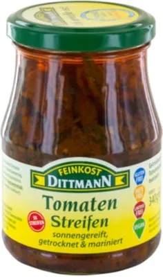 Produktbild von Feinkost Dittmann Tomatenstreifen getrocknet und mariniert, 340 g