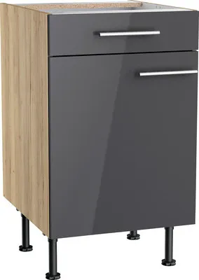 Produktbild von Optifit Unterschrank mit Schublade und Drehtür Jonte984 BxTxH 50 x 58,4 x 87 cm anthrazit glänzend zerlegt Anschlag reve
