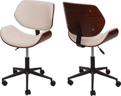 Obrázek produktu pro Kancelářská židle HWC-G25, otočná židle, kancelářská židle, ohýbaný ořechový vzhled, retro, otočná, výškově nastavitelná MVG  krémová
