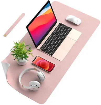 Image de Tapis de souris de bureau - Tapis de souris multifonctionnel en cuir et daim antidérapant - Pour ordinateur portable - Pour le bureau et le télétravail - Rose + argent - 80 x 40 cm