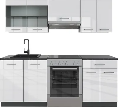 Produktbild von Vicco Küchenzeile R-Line, 200 cm ohne Arbeitsplatte, Weiß Hochglanz/Anthrazit