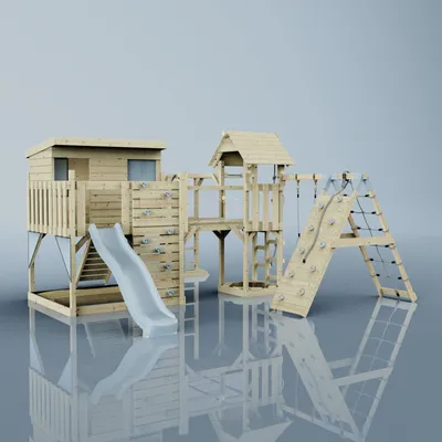 Produktbild von OutdoorToys Spielturm Bene aus Holz in Blau Babyschaukel